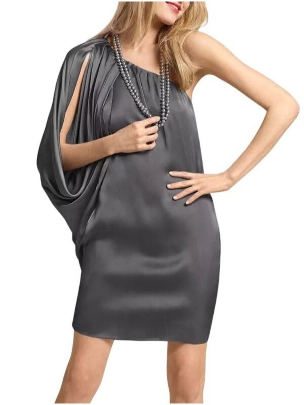 NWT Aidan Aidan Mattox Asymmetric Batwing Dress, Size 4, Gray